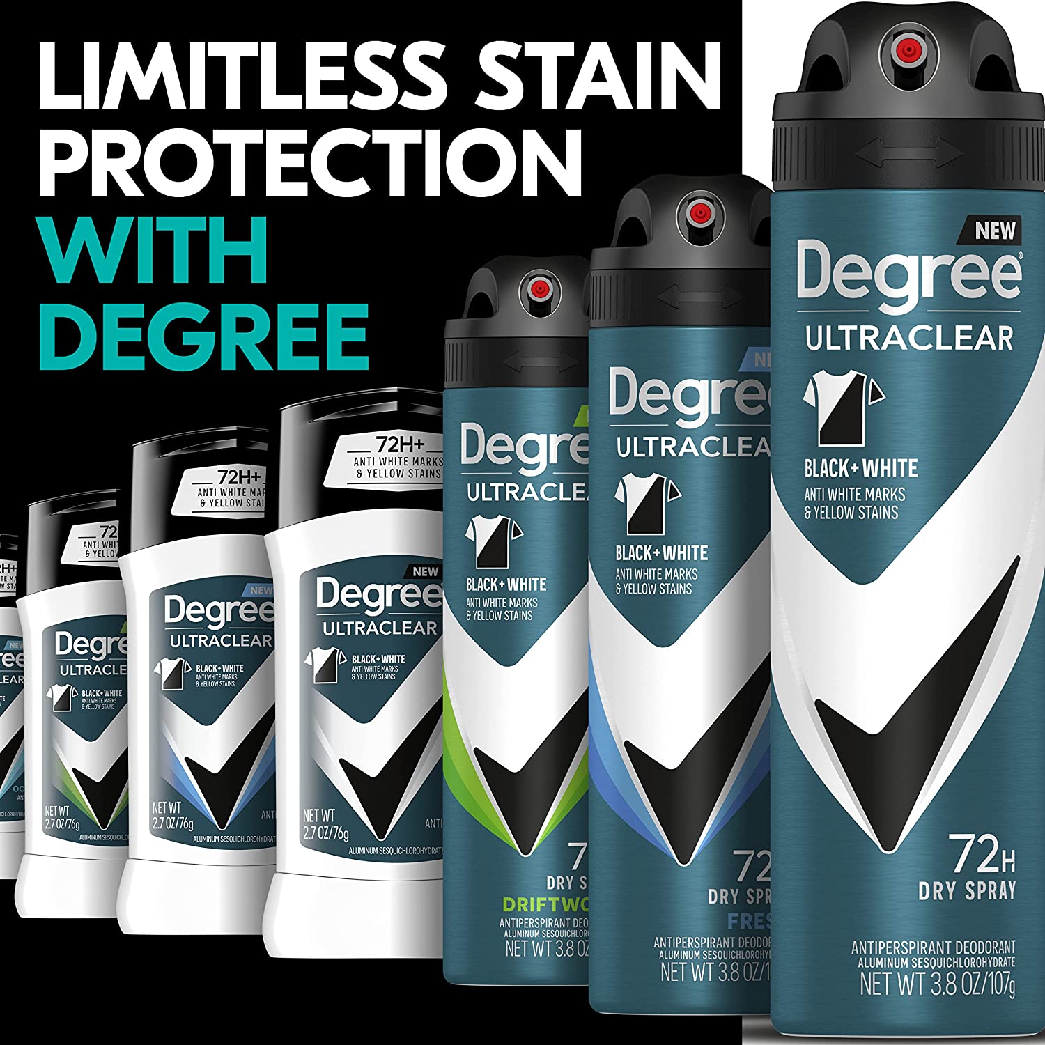 Degree Men UltraClear Antiperspirant Deodorant Black + White 4 count 72-Hour Sweat & Odor Protection Antiperspirant For Men With MotionSense Technology 2.70 Ounce (Pack of 4) - Image 6